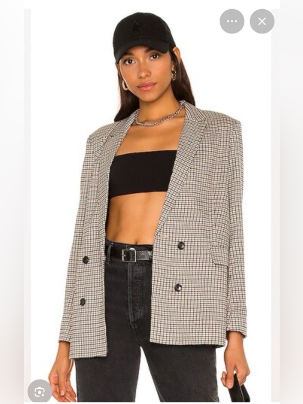 Rails Checked Double-Breasted Blazer in Beige and Black